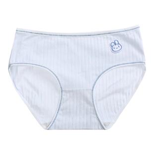 蓝白色简约纯棉裆少女内裤中腰包臀透气可爱卡通小动物学生三角裤