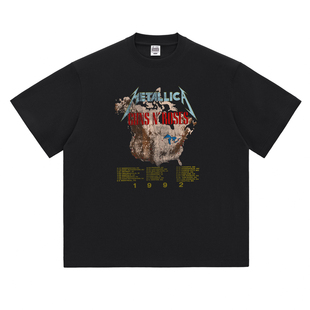 Metallica联合GUNS N'ROSES枪花熱石俱乐部HOTSTONES摇滚T恤潮牌