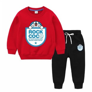 冬季童装新款男童女童叮当卫衣儿童哆啦a梦一体绒加厚机器猫套装