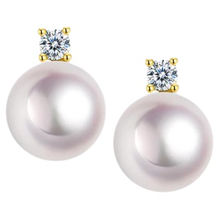 BEAUFINA百分娜18K金AKOYA海水珍珠耳钉女镶嵌钻石戴妃款耳饰高级
