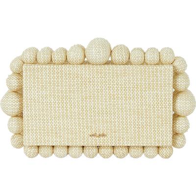 【新年礼物】Cult Gaia 女珠饰拉菲草棉质米色手拿包