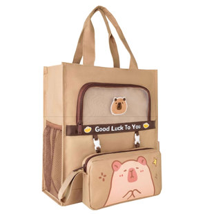 卡皮巴拉补习袋小学生手提袋书包学生拎书袋女孩儿童帆布补课包暑假课外补习班学习美术袋女生作业袋卡比吧啦