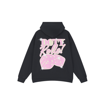 DICETINY 闪光骰子印花贴袋卫衣男美式高街复古宽松休闲情侣帽衫