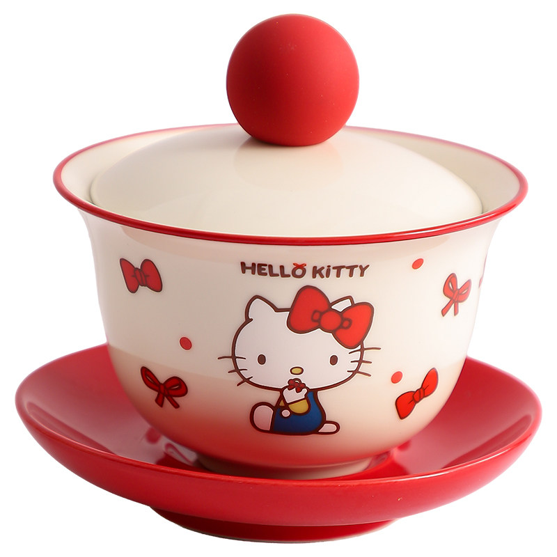 Hellokitty三才盖碗茶杯套装可爱个人专用陶瓷泡茶碗茶具伴手礼盒
