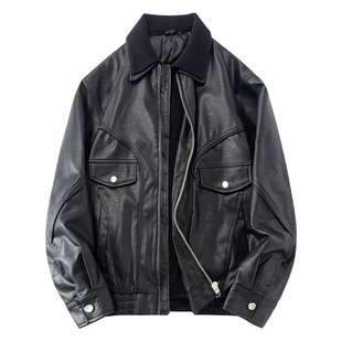 MAQIEDA冬季机车复古美式防风保暖羽绒服男款PU皮痞帅假两件外套