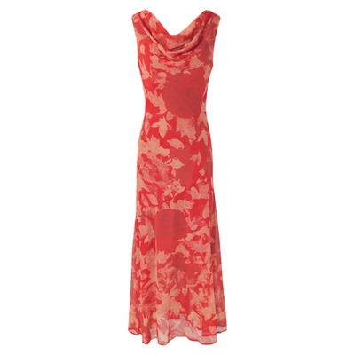 法式荡领后绑带花朵连衣裙