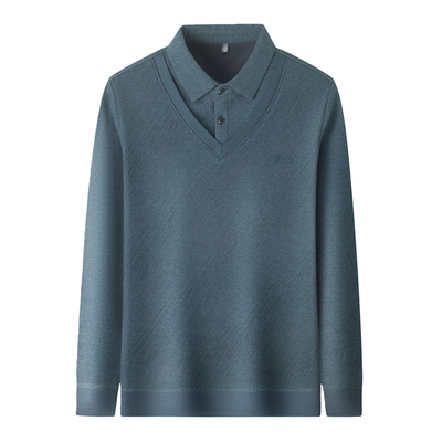 啄木鸟男士加绒假两件衬衫领毛衣