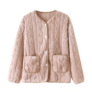 珊瑚绒睡衣上衣单件女款冬加绒加厚法兰绒毛绒开衫外穿外套家居服