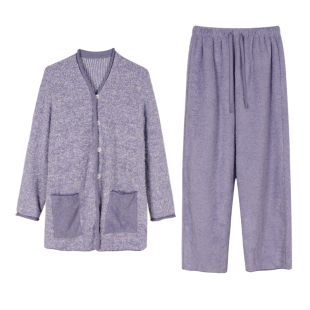 朵朵可可25秋冬季新款亲肤保暖半边绒柔美简约女羽毛绒睡衣套装