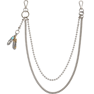 复古羽毛嘻哈双层可拆卸金属裤链男潮腰链子配饰裤子挂链装饰挂件