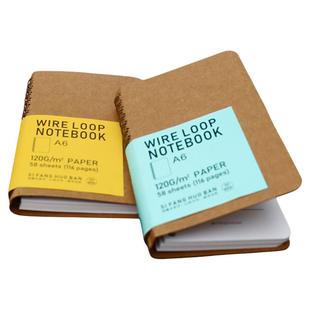 四方伙伴复古双线圈笔记本A6空白牛皮简约记账便携迷你随身便签本口袋本B6加厚线圈本简约会议记事本
