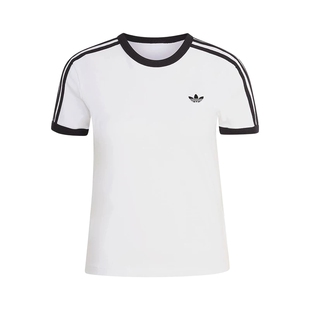 adidas阿迪达斯三叶草修身半截袖2026春女三条纹短袖T恤 KD3683