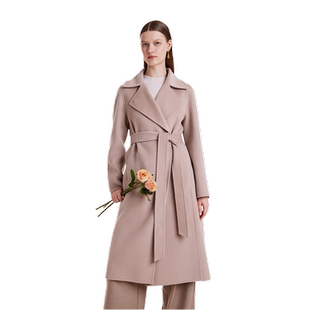 歌莉娅粉色全羊绒大衣女款2023新款高端双面呢长款外套1BNL6N09A