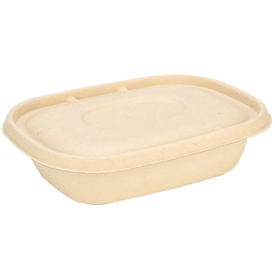 一次性秸秆盒纸浆碗外卖便当长方形打包沙拉盒环保快餐可降解餐具