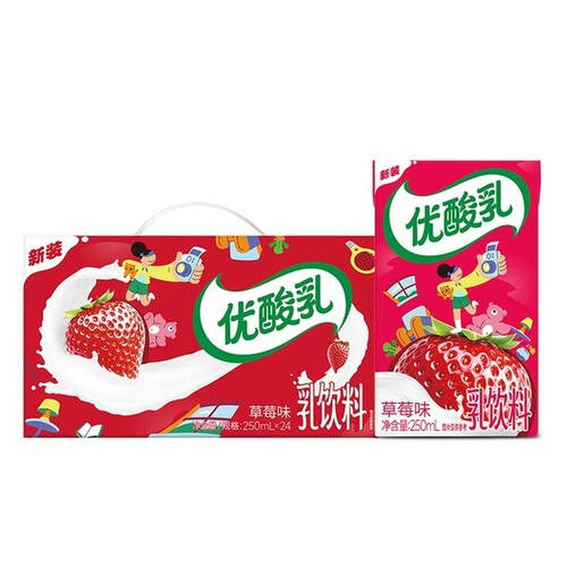 7月伊利优酸乳草莓味牛奶250ml*24盒整箱早餐奶风味饮料官方正品