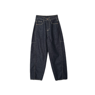 力推！双裤长！遮胯弯刀牛仔裤女春款丹宁蓝松弛感显瘦宽松阔腿裤