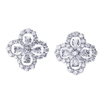 四叶草耳钉女纯银白金满钻幸运草花朵镂空耳环loop耳饰高级轻奢