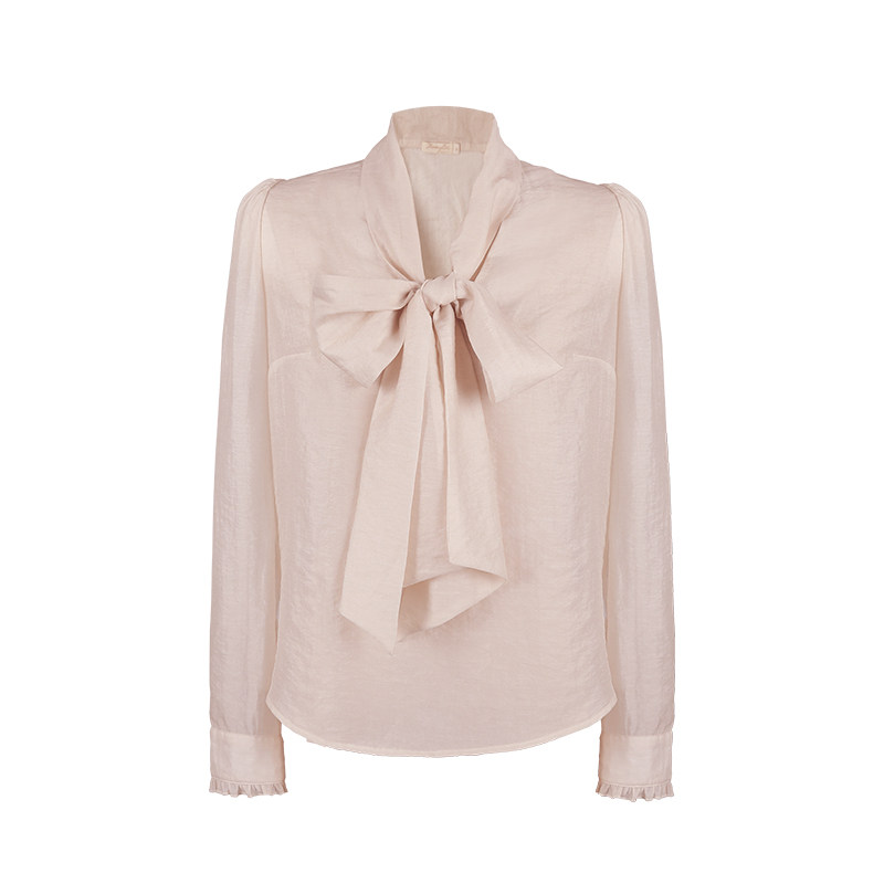 法式温柔香槟粉蝴蝶结绑带衬衫