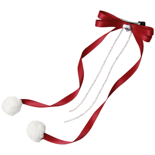 飘带流苏蝴蝶结发夹秋冬款超仙夹子可爱双马尾对夹过年鸭嘴夹发饰