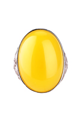 925纯银镀白金戒指镶嵌蜜蜡女