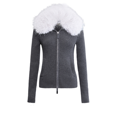 SMIIILE可拆卸毛领针织开衫外套