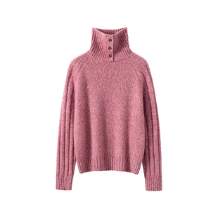 康宝莱丝羊绒三粒扣花纱高领羊绒衫女套头毛衣高级感针织上衣