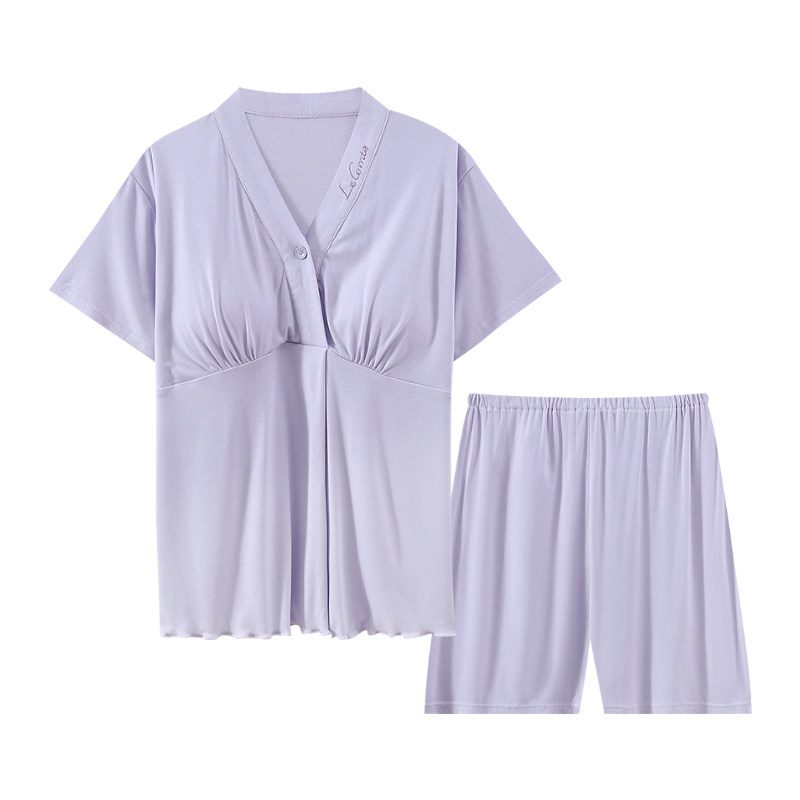 带胸垫莫代尔月子服5月份4吸汗产妇哺乳睡衣夏季薄款孕妇短袖套装