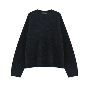 【点雪】老钱风经典圆领100绵羊毛加厚拉毛绒感宽松毛织上衣-Y364