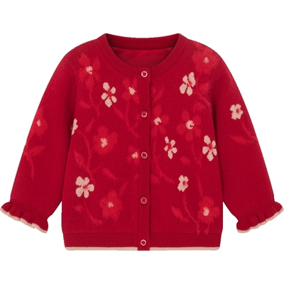 【商场同款】英氏儿童毛衣外套女童秋冬保暖开衫圣诞喜庆过年红色