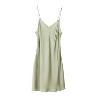 [亲肤感真丝][100%桑蚕丝][真丝丝滑睡衣] 金三塔性感V领吊带睡裙
