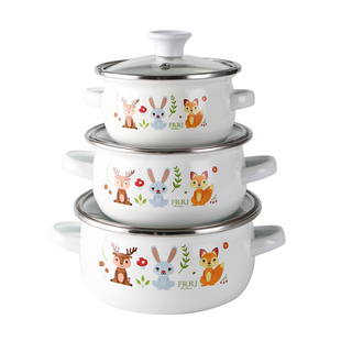 搪瓷小汤锅食品级迷你儿童碗高级奶锅双耳带盖烧锅加厚家用珐琅锅