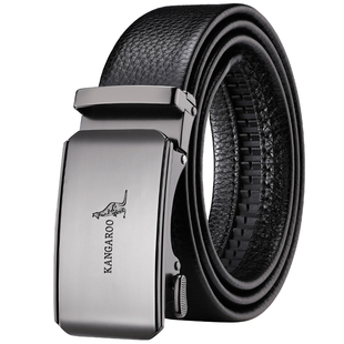 袋鼠新款男士纯牛皮皮带商务自动扣高档休闲腰带正品真皮裤腰带潮