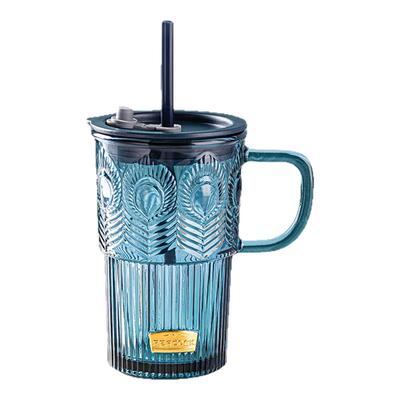 孔雀玻璃杯吸管杯便携式