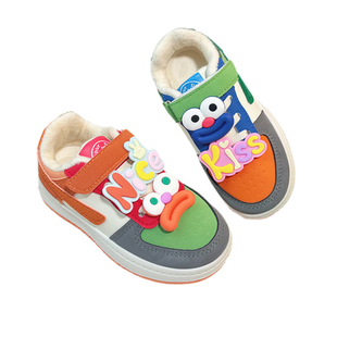 儿童加绒双色鸳鸯鞋男童女童宝宝休闲板鞋2025年新款网红加棉鞋子