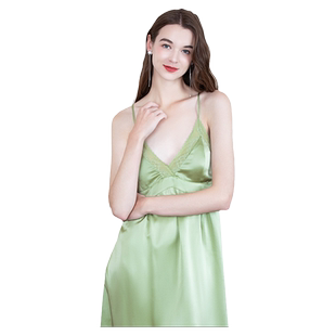 美标真丝睡衣女士带胸垫吊带睡裙外袍夏100%桑蚕丝性感晨袍两件套