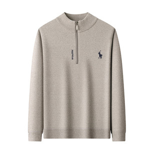 罗蒙加绒加厚保暖毛衣男士2026新款冬季半高领拉链针织衫一体绒男