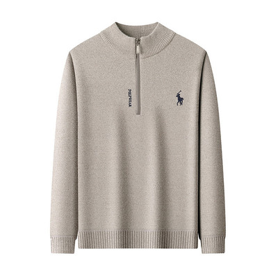 罗蒙加绒加厚保暖半拉链针织衫男