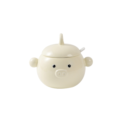 可爱猪头陶瓷猪油罐1600ml带勺