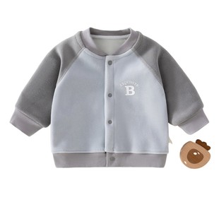 宝宝秋冬加绒小开衫外套婴幼儿无骨婴儿衣服半球服儿童简约外套