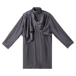 JUST SHINE/时晒复古腔调深灰色风衣宽松垂感百搭中长款外套