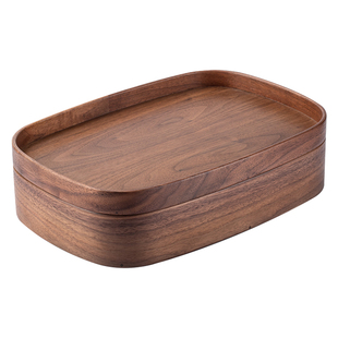 黑胡桃实木收纳盒 桌面茶几杂物储物盒零食茶盒带盖茶点盒夏克盒