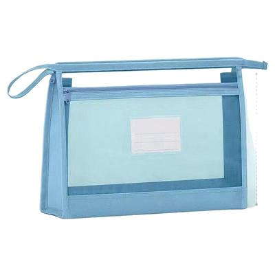 双层科目分类文件袋A4学生大容量透明网纱试卷手手提收纳袋拉链