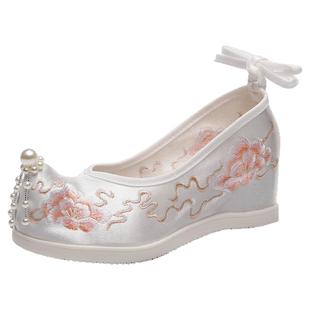 新款夏秋中式汉服鞋女搭配复古风绣花鞋内增高翘头鞋古装明制弓鞋