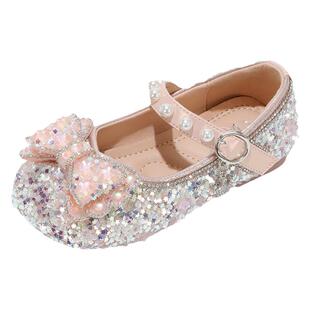 女童鞋子儿童公主鞋2026新款春款小女孩水晶皮鞋水钻闪亮夏季单鞋