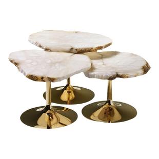 意大利轻奢不规则雪花石茶几设计师高级感云朵大理石边几高低组合