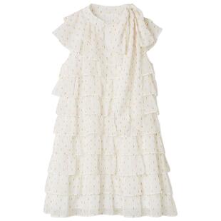 LILY BROWN2025秋冬新品蝴蝶结系带荷叶边小飞袖连衣裙LWFO254049