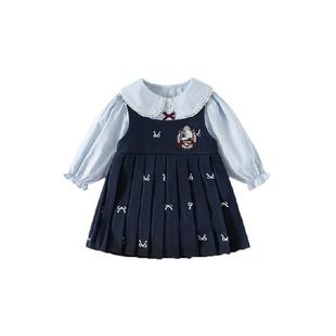 班喜迪女童连衣裙春装2026新款学院风儿童裙子套装春秋宝宝公主裙