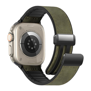 CLOUDHIS新款疯马皮硅胶磁吸iwatch表带适用苹果手表applewatch运动9透气8真皮ultra秋冬男款小众s10女款s8潮