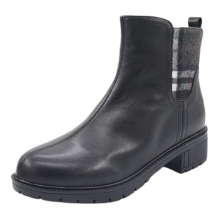 头层牛皮Aee爱意35-39格子纹新款冬靴女靴及踝靴侧边拉链英伦短靴