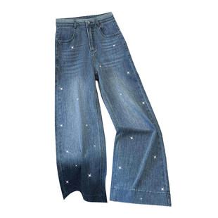 拉夏贝尔高级感满钻牛仔裤女2026款春季爆闪烫钻今年流行款的裤子